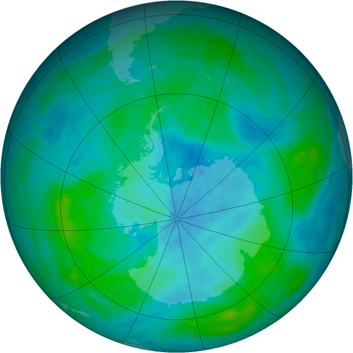 Antarctic ozone map for 03 March 1990